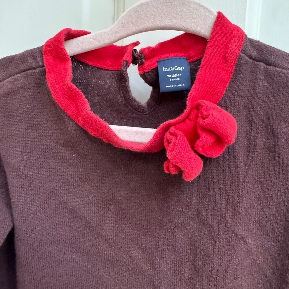 Baby Gap 3T Girls Brown and Red Long Sleeve Pleated Sweater Dress